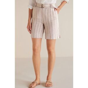 NWT Soft Surroundings Montecito Linen Shorts Navy Tan Stripe Sz 3X Summer Beach